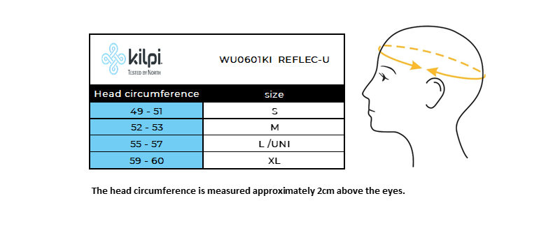 Winter hat with a reflective effect Kilpi REFLEC-U – Size chart