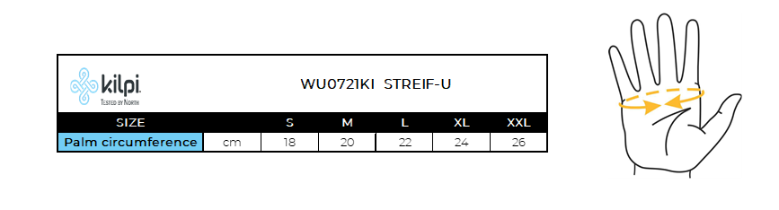 Guanti da sci Kilpi STREIF-U – Size chart