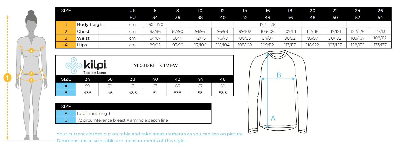 DONNALa maglietta tecnica a maniche lunghe di Kilpi GIMI-W – Size chart