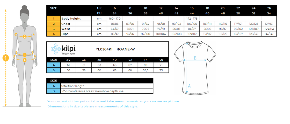 DONNAT-shirt in cotone di Roane w Kilpi ROANE-W – Size chart