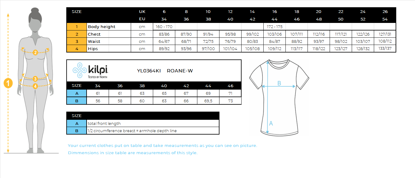 DONNAT-shirt in cotone di Roane w Kilpi ROANE-W – Size chart