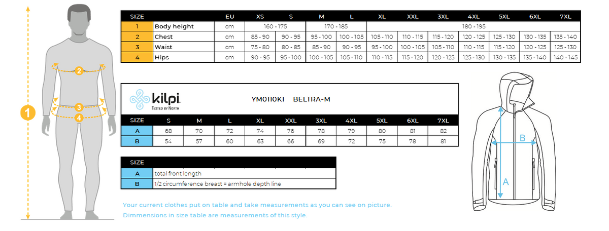 UOMOla giacca softshell di Kilpi BELTRA-M – Size chart