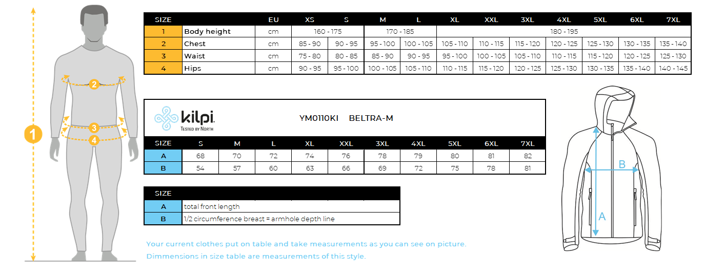 UOMOla giacca softshell di Kilpi BELTRA-M – Size chart