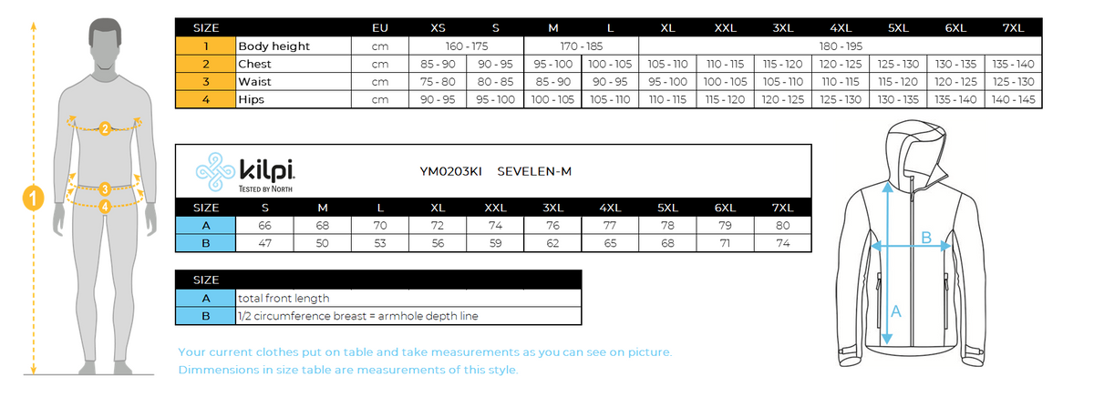 Men's fleece sweatshirt Kilpi SEVELEN-M – Size chart
