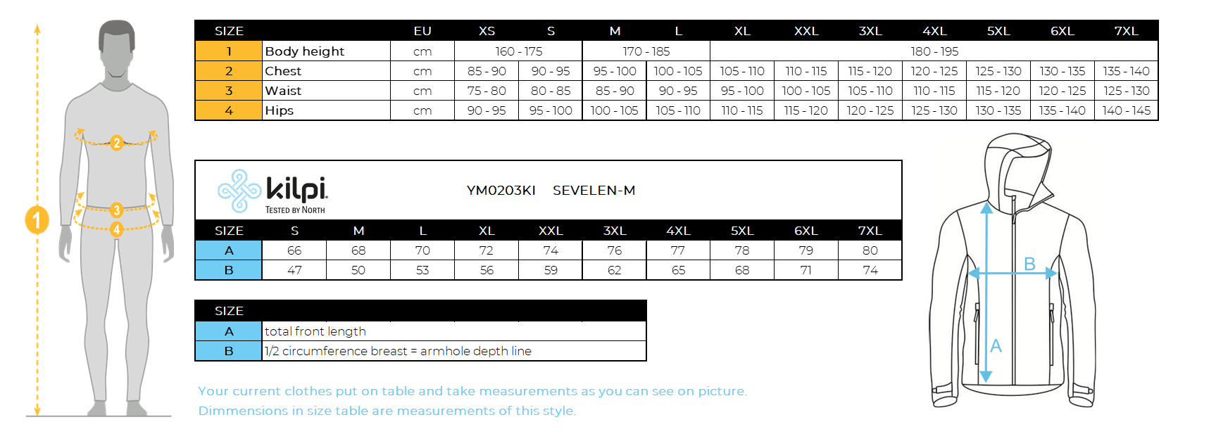 Men's fleece sweatshirt Kilpi SEVELEN-M – Size chart