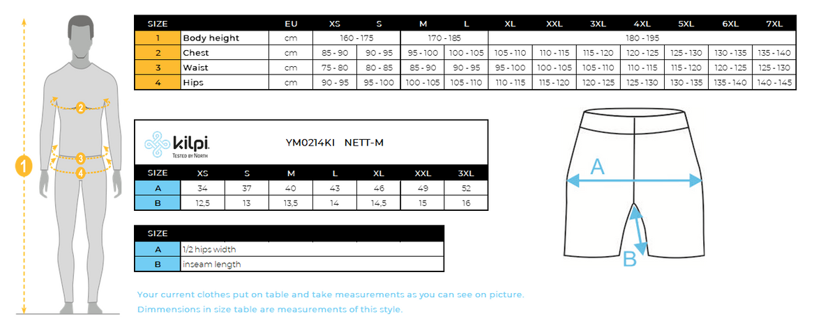 UOMOConfezione da 2 boxer tecnici di Kilpi 2P NETT-M – Size chart