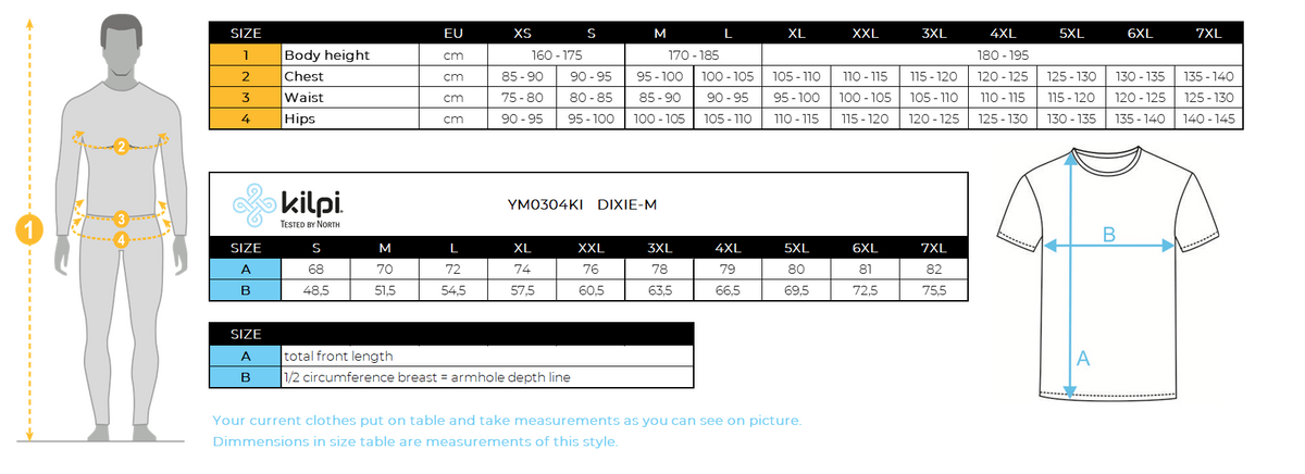 UOMOLa maglietta funzionale di Kilpi DIXIE-M – Size chart