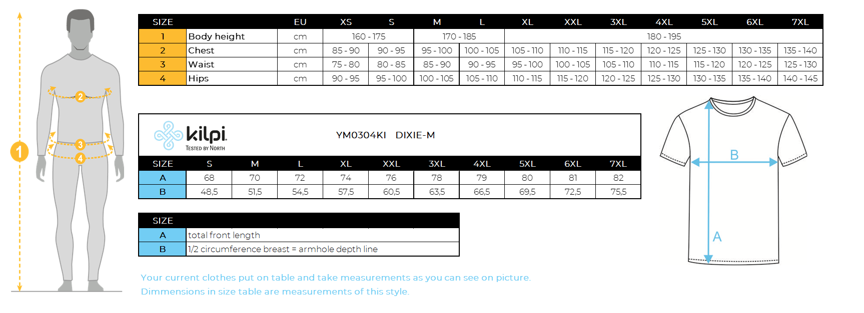 UOMOLa maglietta funzionale di Kilpi DIXIE-M – Size chart