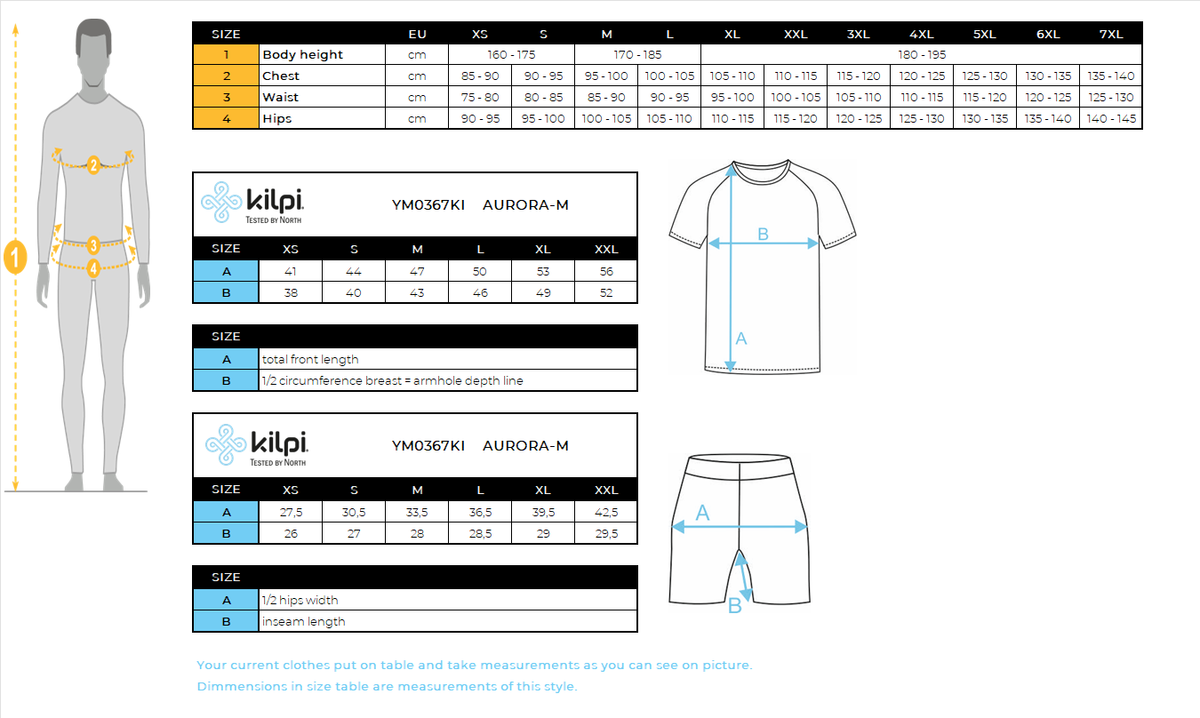 UOMOil body da ciclismo di Kilpi AURORA-M – Size chart