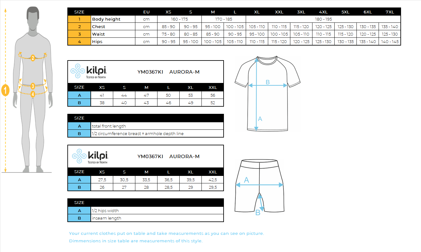 UOMOil body da ciclismo di Kilpi AURORA-M – Size chart