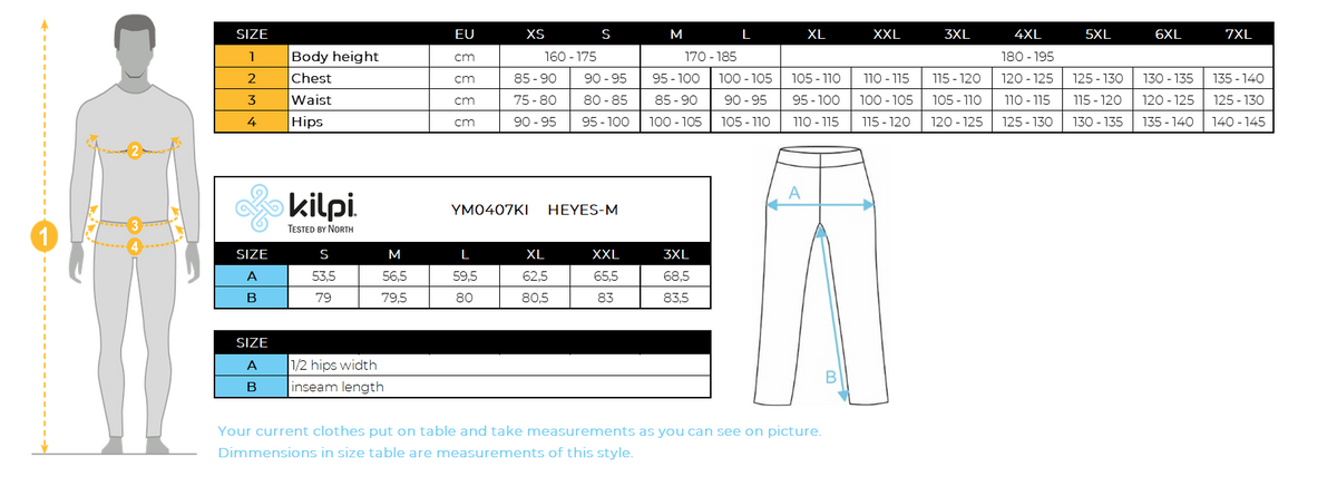 UOMOha i pantaloni da corsa Kilpi HEYES-M – Size chart