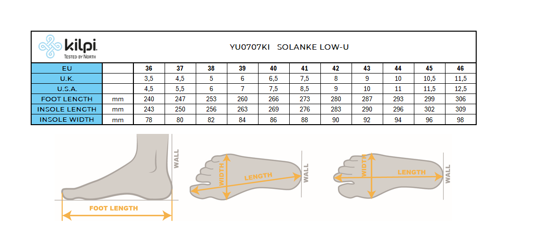 Scarpe da trekking Kilpi SOLANKE LOW-U – Size chart