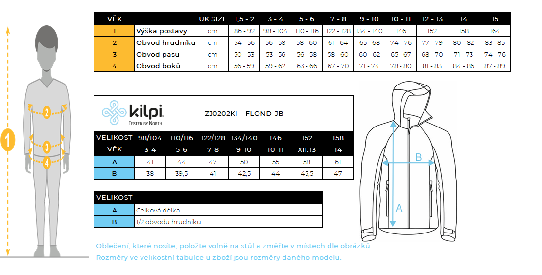 Boy's fleece hoodie Kilpi FLOND-JB – Size chart