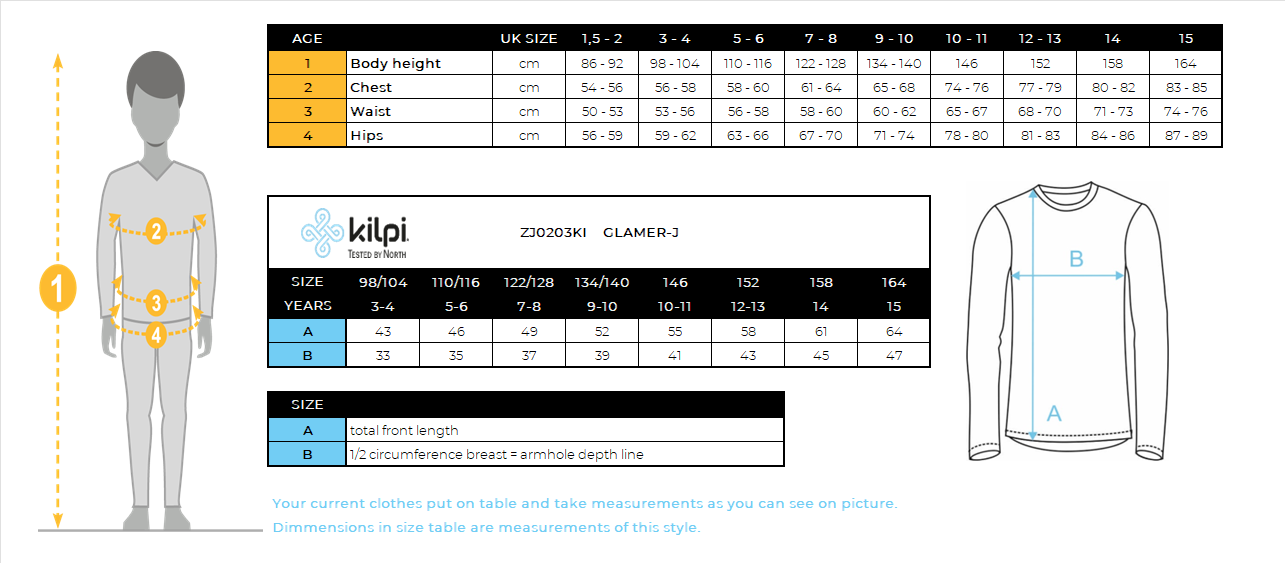 Kid's fleece sweatshirt Kilpi GLAMER-J – Size chart