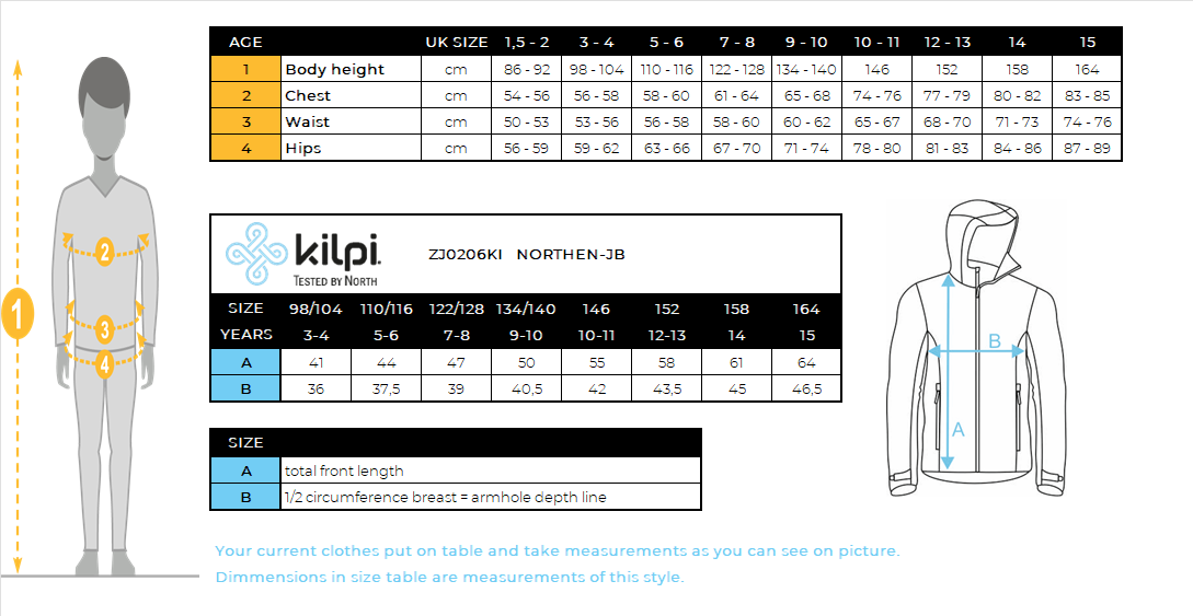 Boy's cotton hoodie Kilpi NORTHEN-JB – Size chart