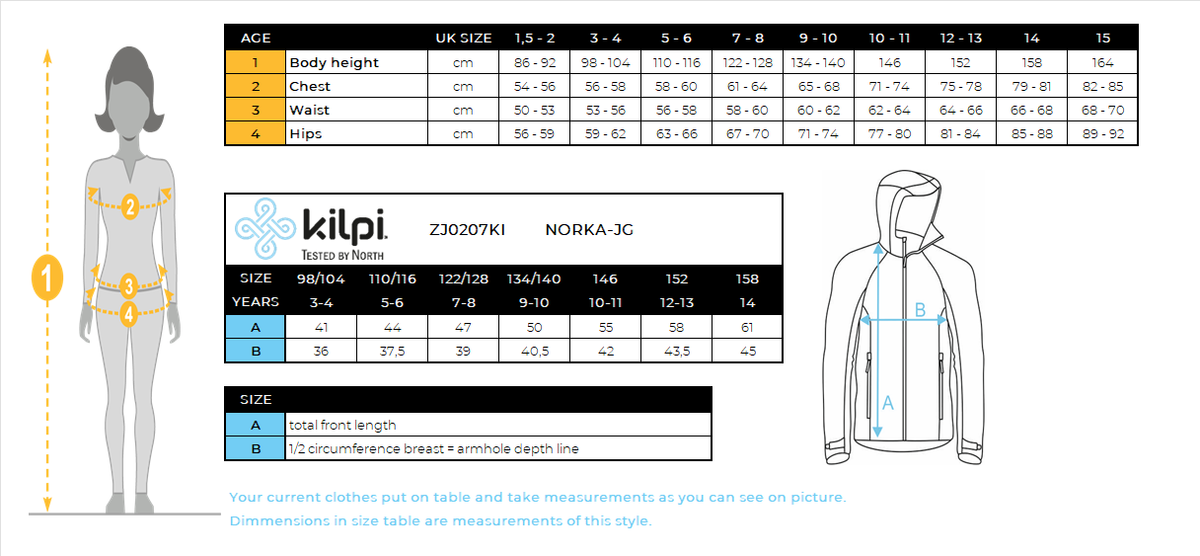 Felpa con cappuccio in pile peloso da bambina Kilpi NORKA-JG – Size chart