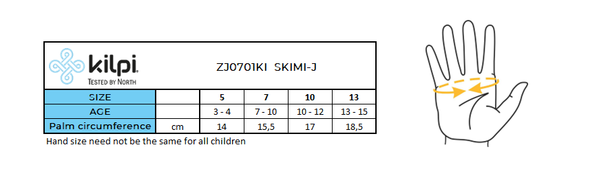 Guanti da sci per bambini Kilpi SKIMI-J – Size chart