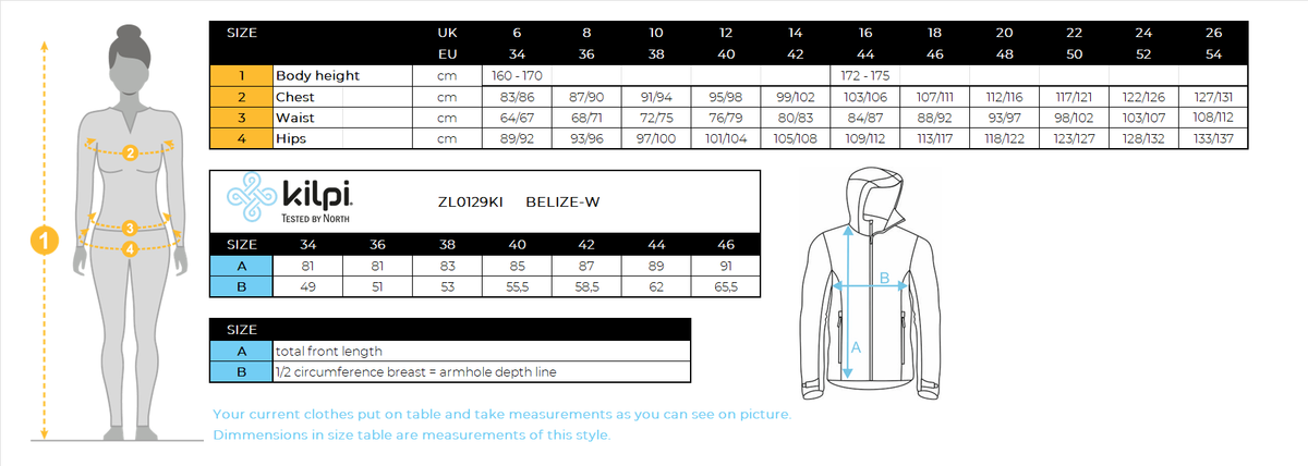 DONNAil cappotto invernale di Kilpi BELIZE-W – Size chart
