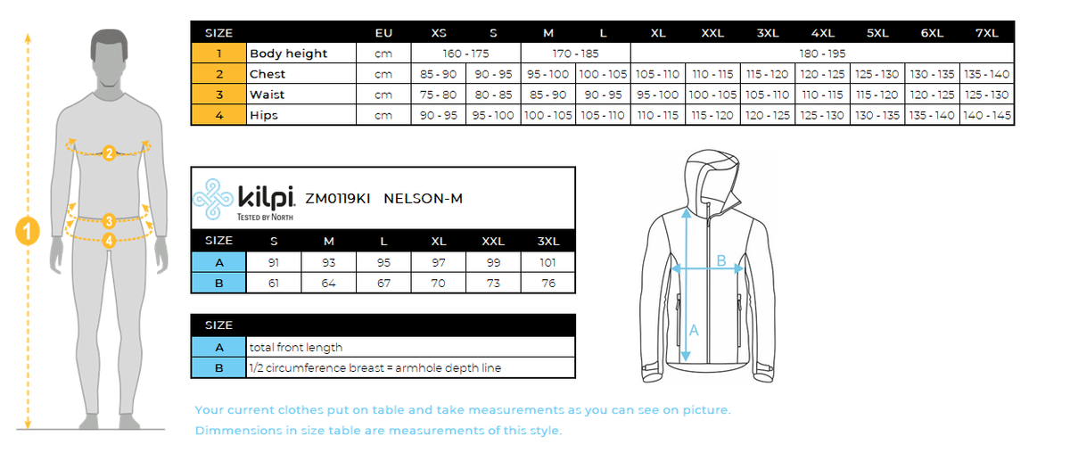 UOMOil cappotto isolante Kilpi NELSON-M – Size chart
