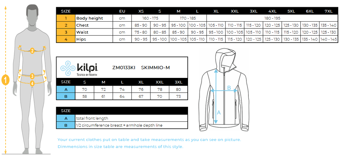 UOMOla giacca da sci Kilpi SKIMMIO-M – Size chart