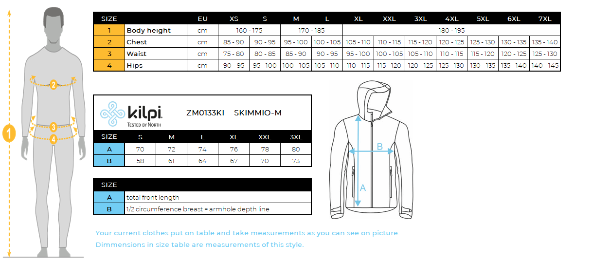 UOMOla giacca da sci Kilpi SKIMMIO-M – Size chart