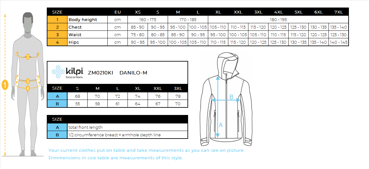 UOMOLa felpa con cappuccio in cotone di Kilpi DANILO-M – Size chart