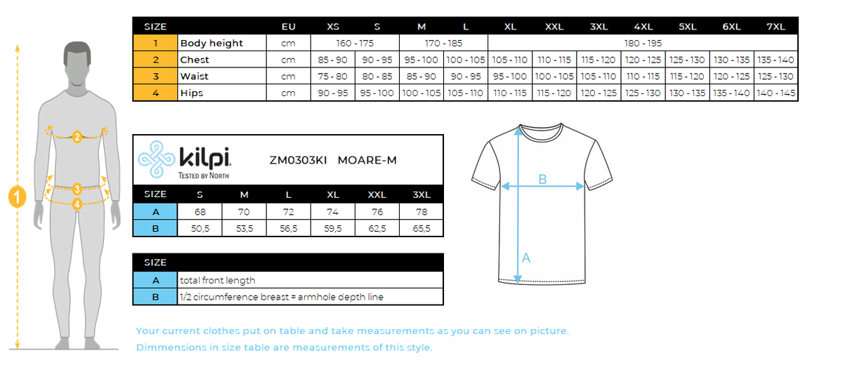 UOMOLa maglietta funzionale di Kilpi MOARE-M – Size chart