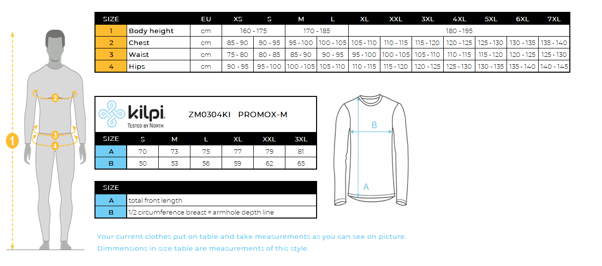 UOMOLa maglietta a maniche lunghe in cotone di Kilpi PROMOX-M – Size chart