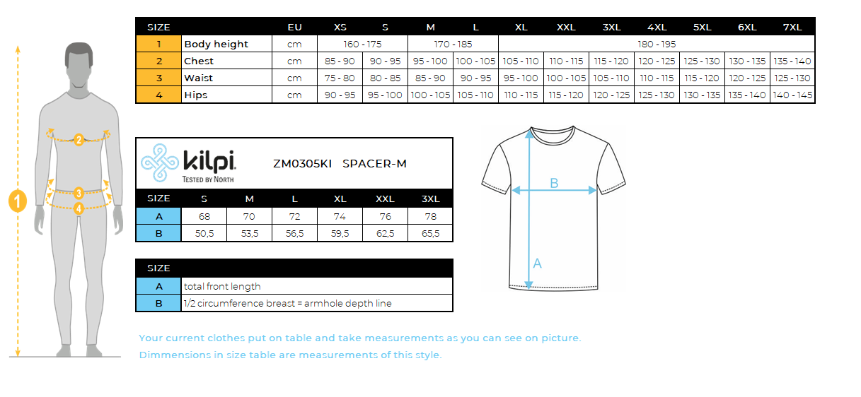 Men's cotton T-shirt Kilpi SPACER-M – Size chart