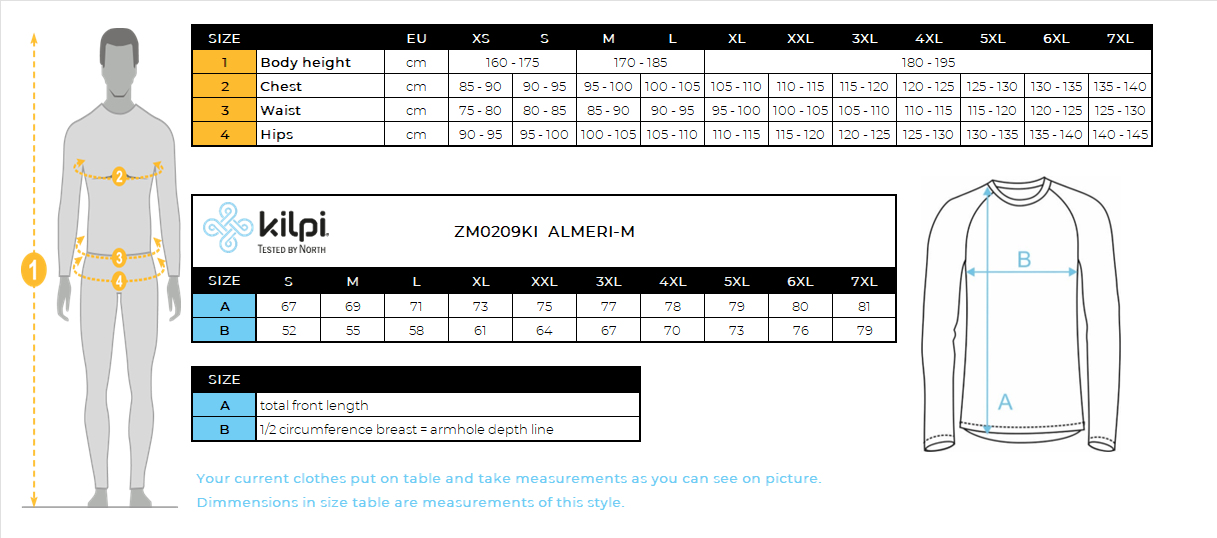 UOMOla felpa in pile di Kilpi ALMERI-M – Size chart