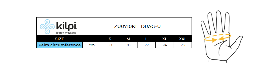 Guanti da corsa unisex Kilpi DRAG-U – Size chart