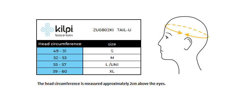 Cappello da corsa unisex Kilpi TAIL-U – Size chart